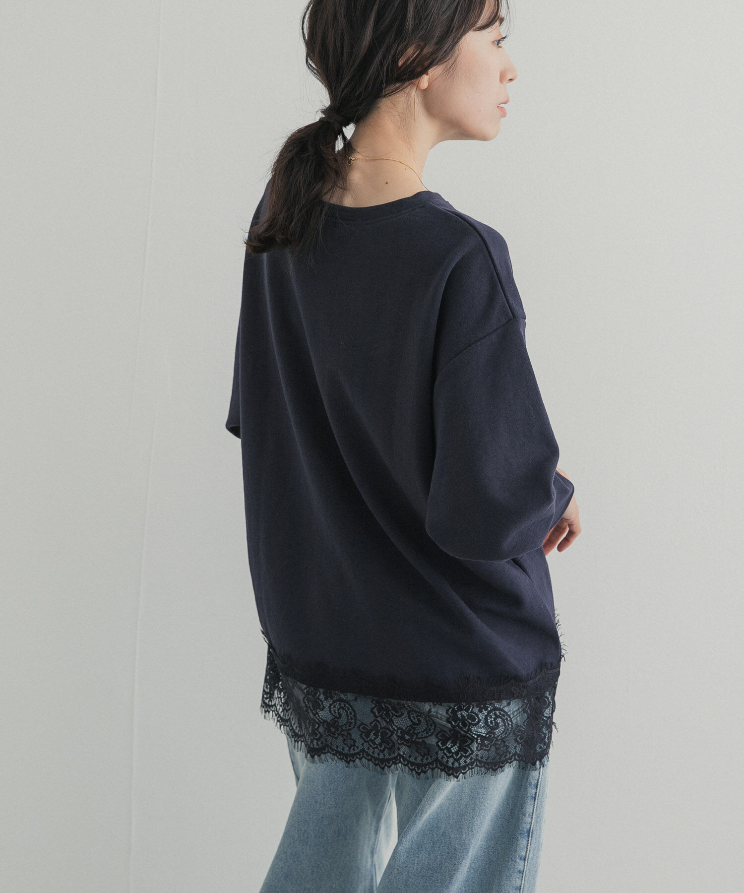URBAN RESEARCH DOORS「ダブルフェイス裾レースプルオーバー」|Tシャツ・カットソー|
