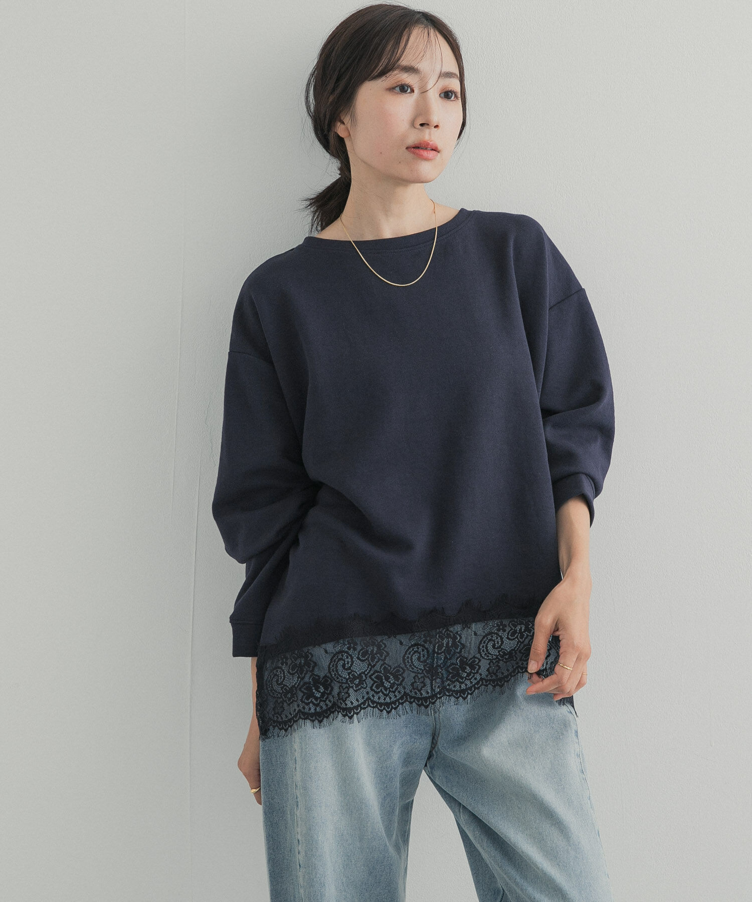 URBAN RESEARCH DOORS「ダブルフェイス裾レースプルオーバー」|Tシャツ・カットソー|