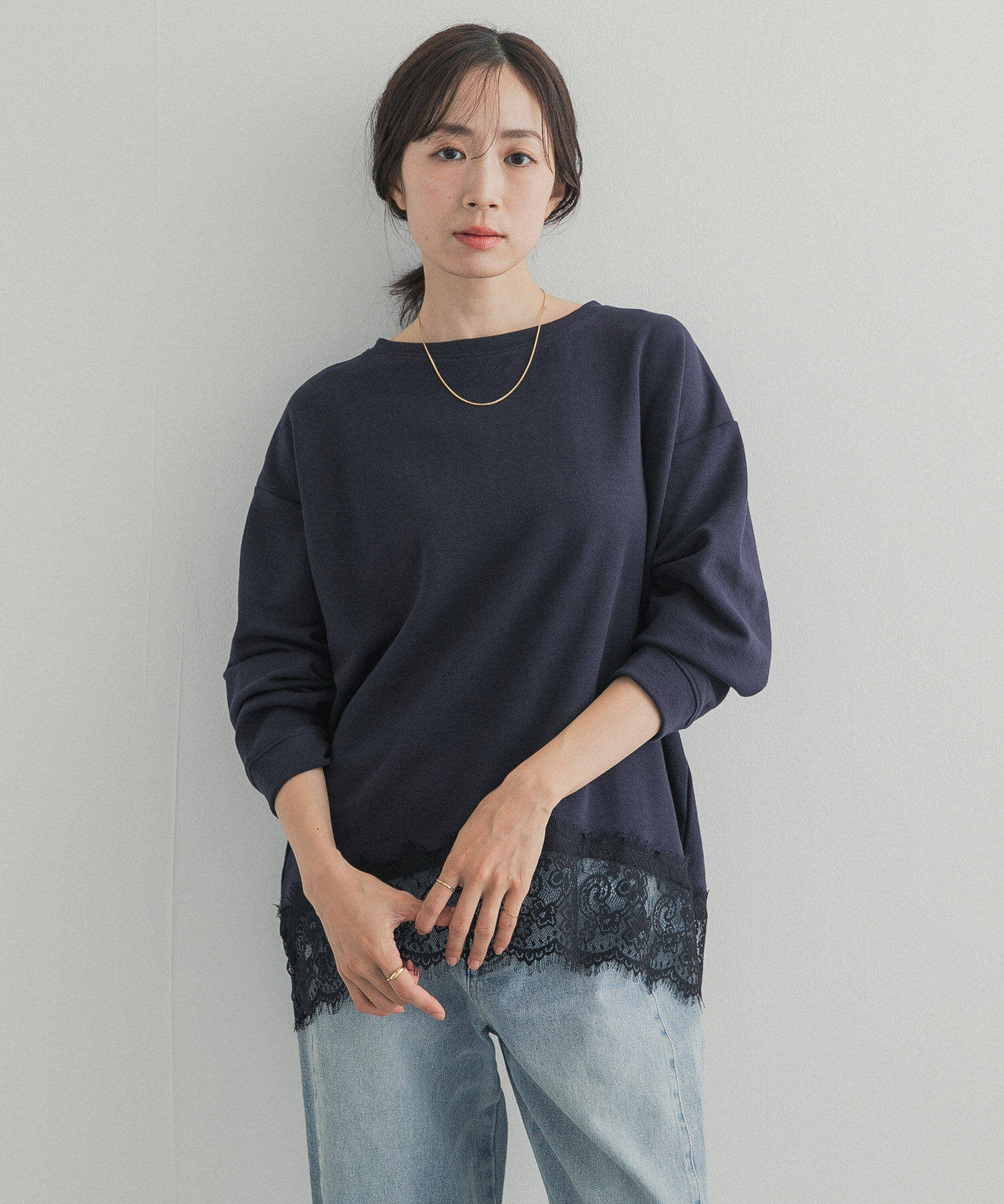 URBAN RESEARCH DOORS「ダブルフェイス裾レースプルオーバー」|Tシャツ・カットソー|
