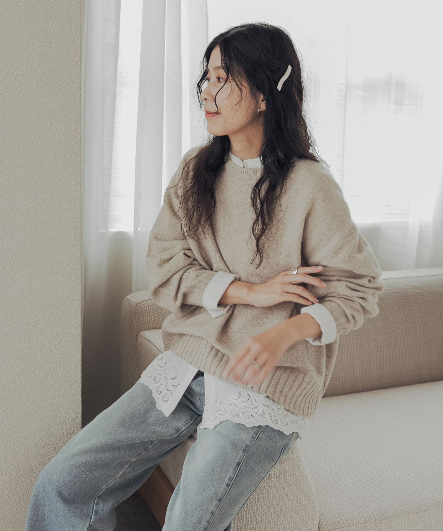 URBAN RESEARCH DOORS「裾スカラップレースブラウス」|シャツ・ブラウス|