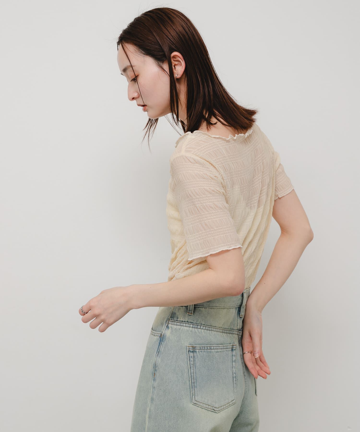 SENSE OF PLACE by URBAN RESEARCH「シャーリングシアートップ(5分袖)」|Tシャツ・カットソー|