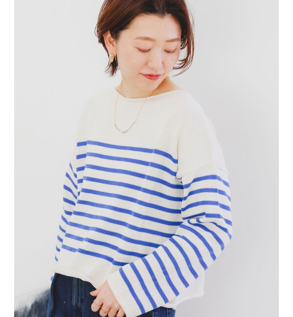 le.coeur blanc「《手洗い可能》TRICOTS JEANMARC ボーダーニット」|ニット・セーター|ブルー柄