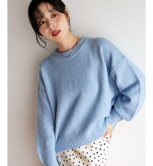  「《WEB限定》イージーケア/ウォッシャブルワイドクルーネックニット」|ニット・セーター|サックス
