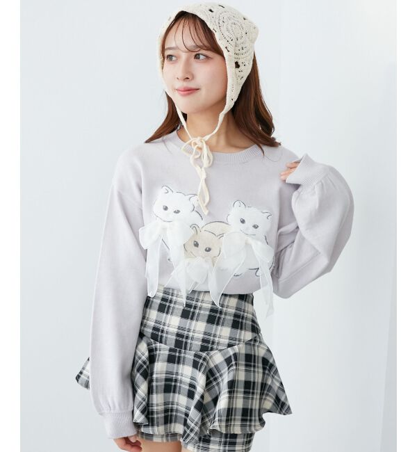  「オメカシにゃんずリボンニット」|ニット・セーター|L／グレー