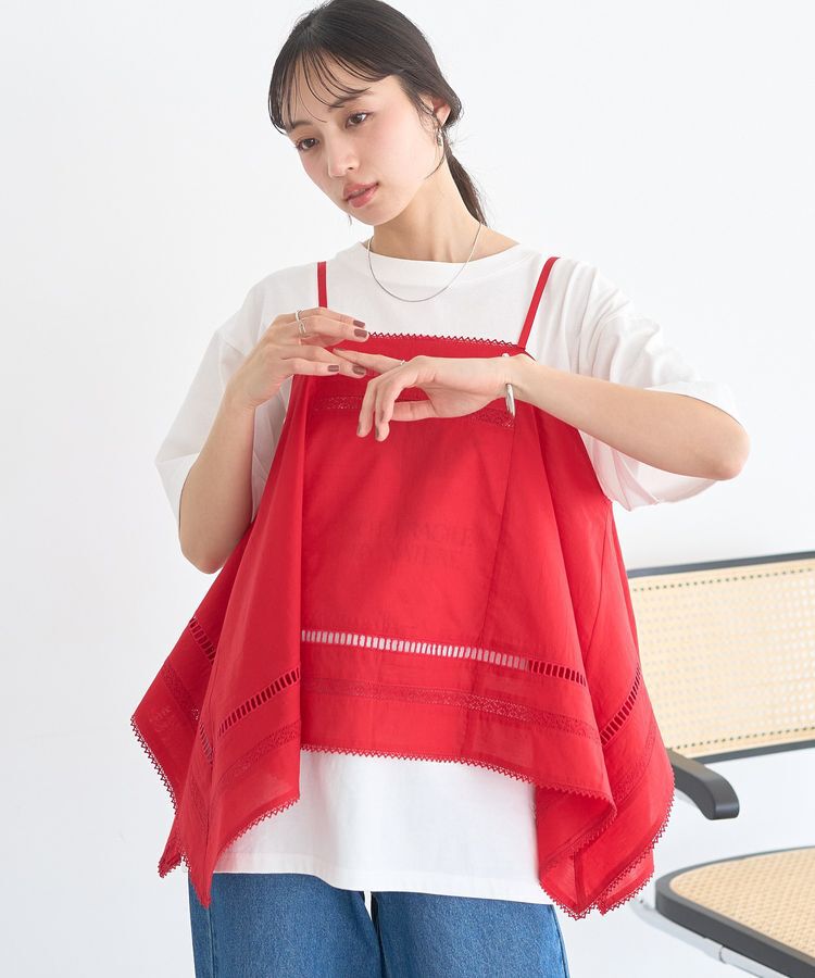 earth music&ecology「ハンカチデザインキャミビスチェ」|ベスト・ジレ|Red