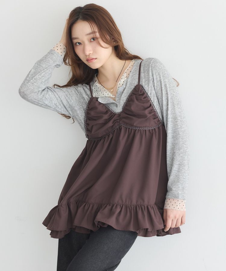 earth music&ecology「ピコレースボリュームギャザーチュニック」|キャミソール|Brown