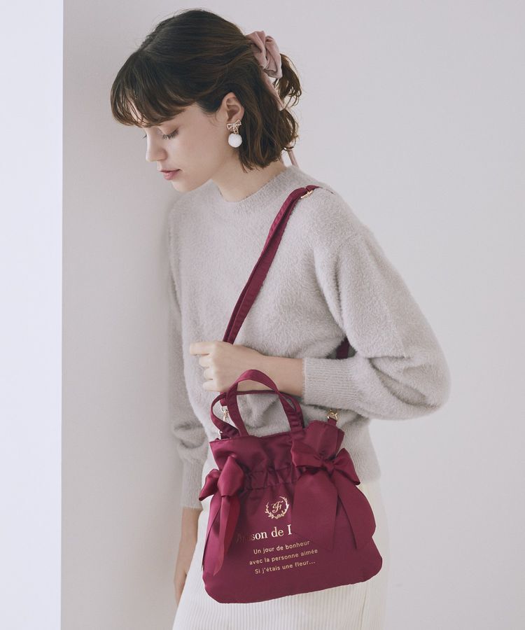 Maison de FLEUR「【2Way/クリアポケット付き】クリアダブルリボン2Wayトート」|トートバッグ|レッド