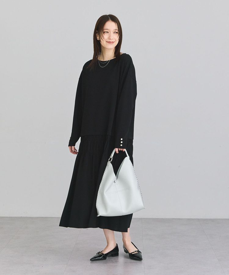 Green Parks「異素材ドッキングシャーリングワンピース」|ワンピース|Black