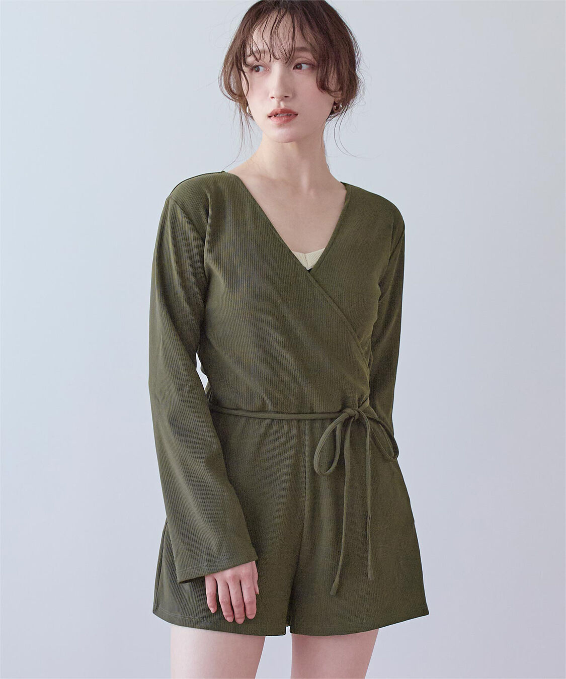 SEA DRESS「カシュクールオールインワン」|コンビネゾン|カーキ
