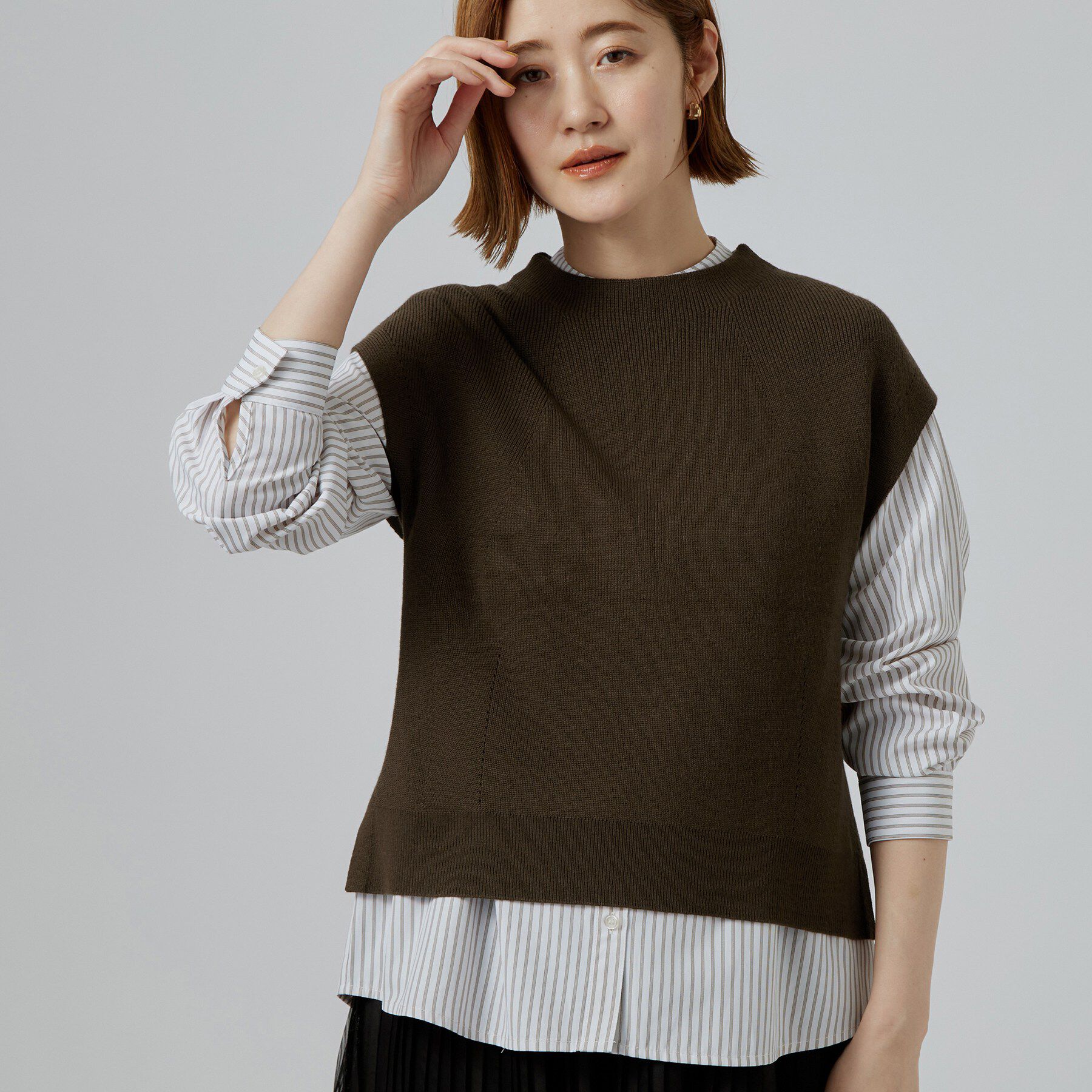 grove「【時短・着回し】ニットベスト&times;シャツSET」|その他|ブラウン(043)