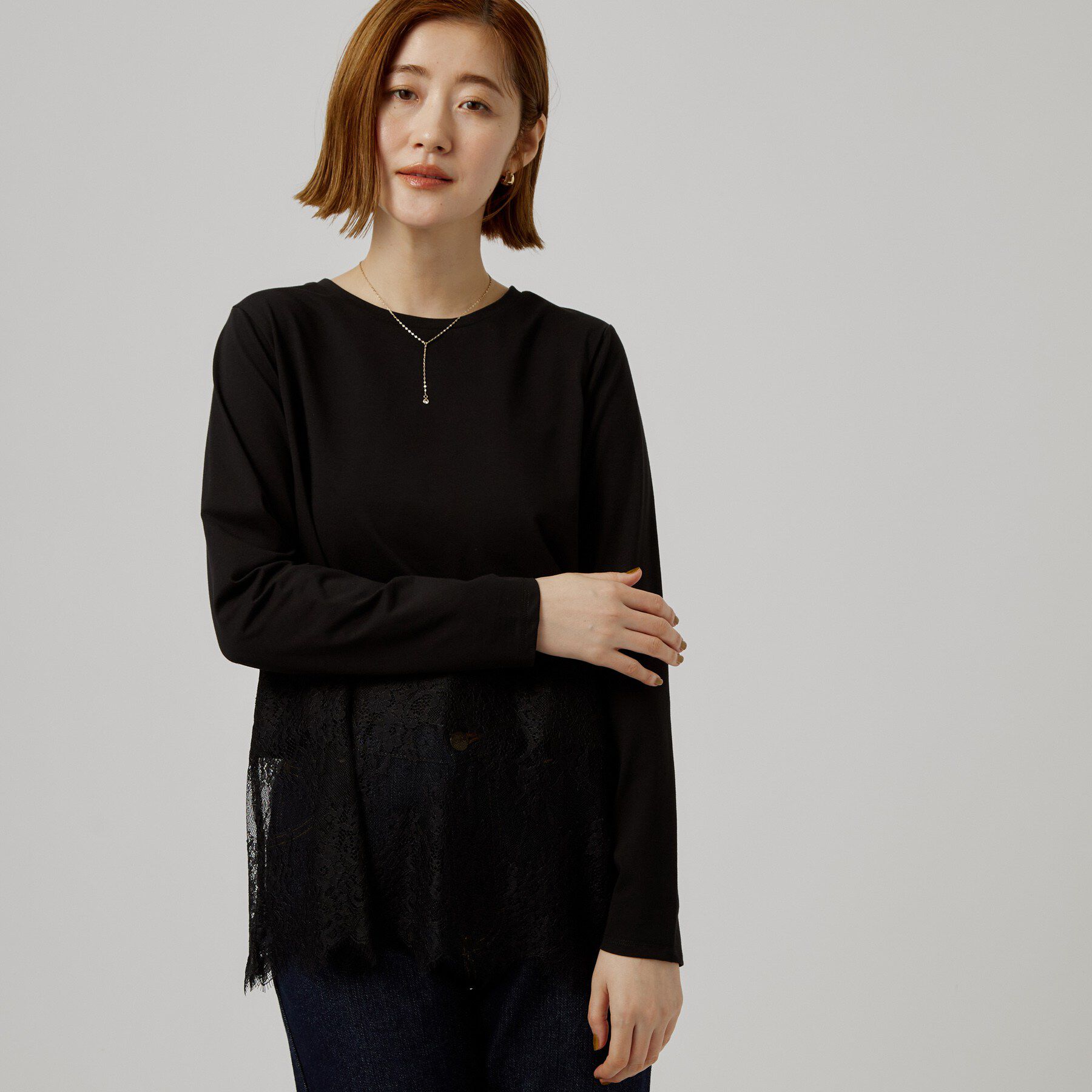 grove「【レイヤードにも◎】裾レースドッキングカットソー」|Tシャツ・カットソー|