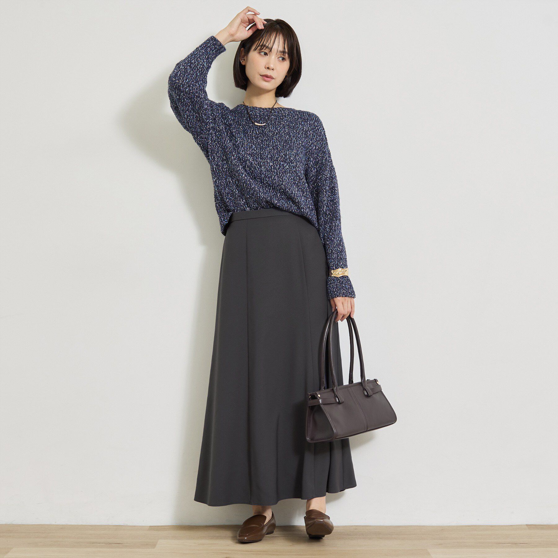 INDIVI「【美シルエット】ジョーゼットサテンセミフレアスカート」|スカート|