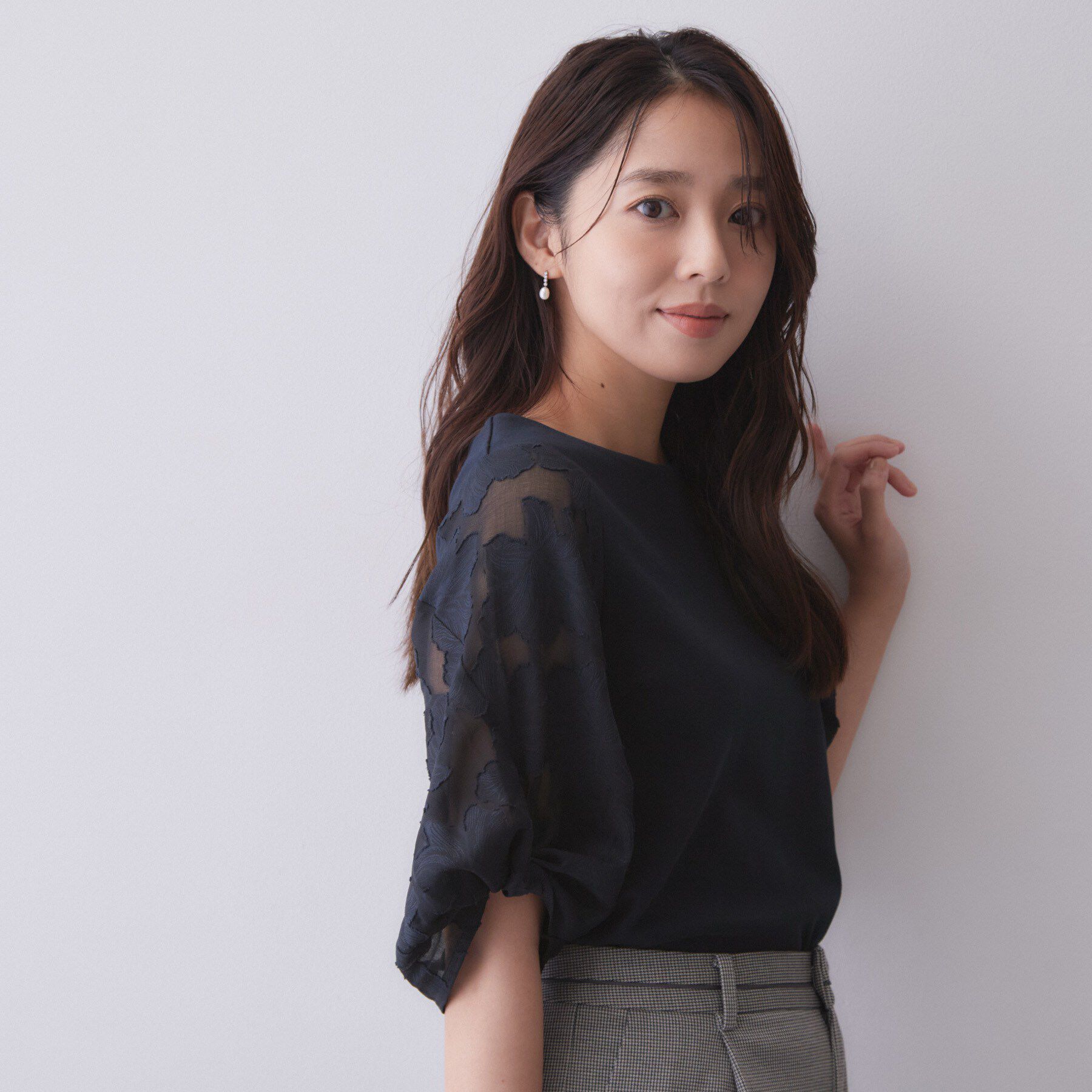 index「花柄ジャカード５分袖トップス《接触冷感／UVケア／洗濯機OK》」|Tシャツ・カットソー|