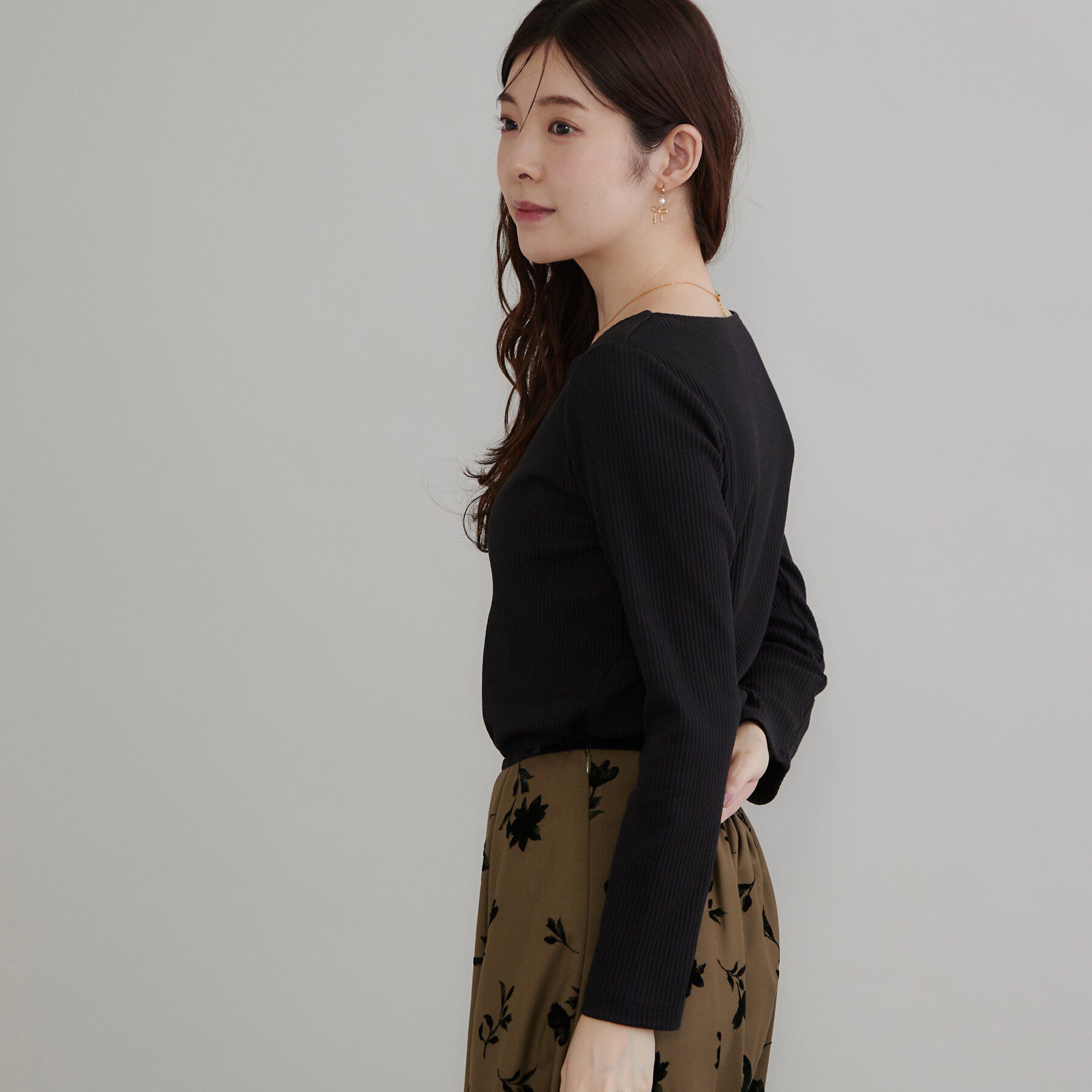 Couture broach「【デコルテ美しく】ハートネック テレコトップス」|Tシャツ・カットソー|