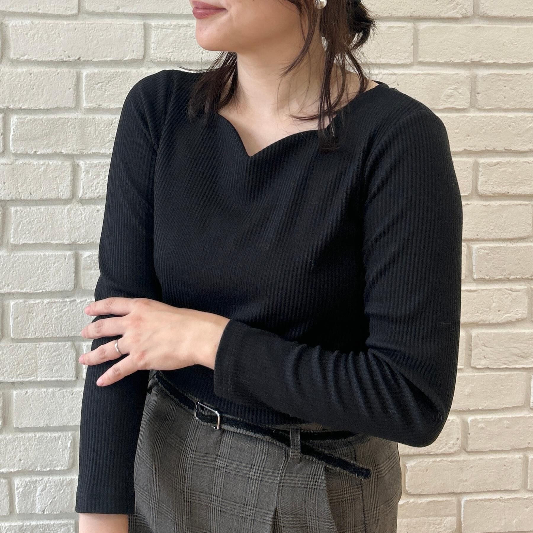 Couture broach「【デコルテ美しく】ハートネック テレコトップス」|Tシャツ・カットソー|