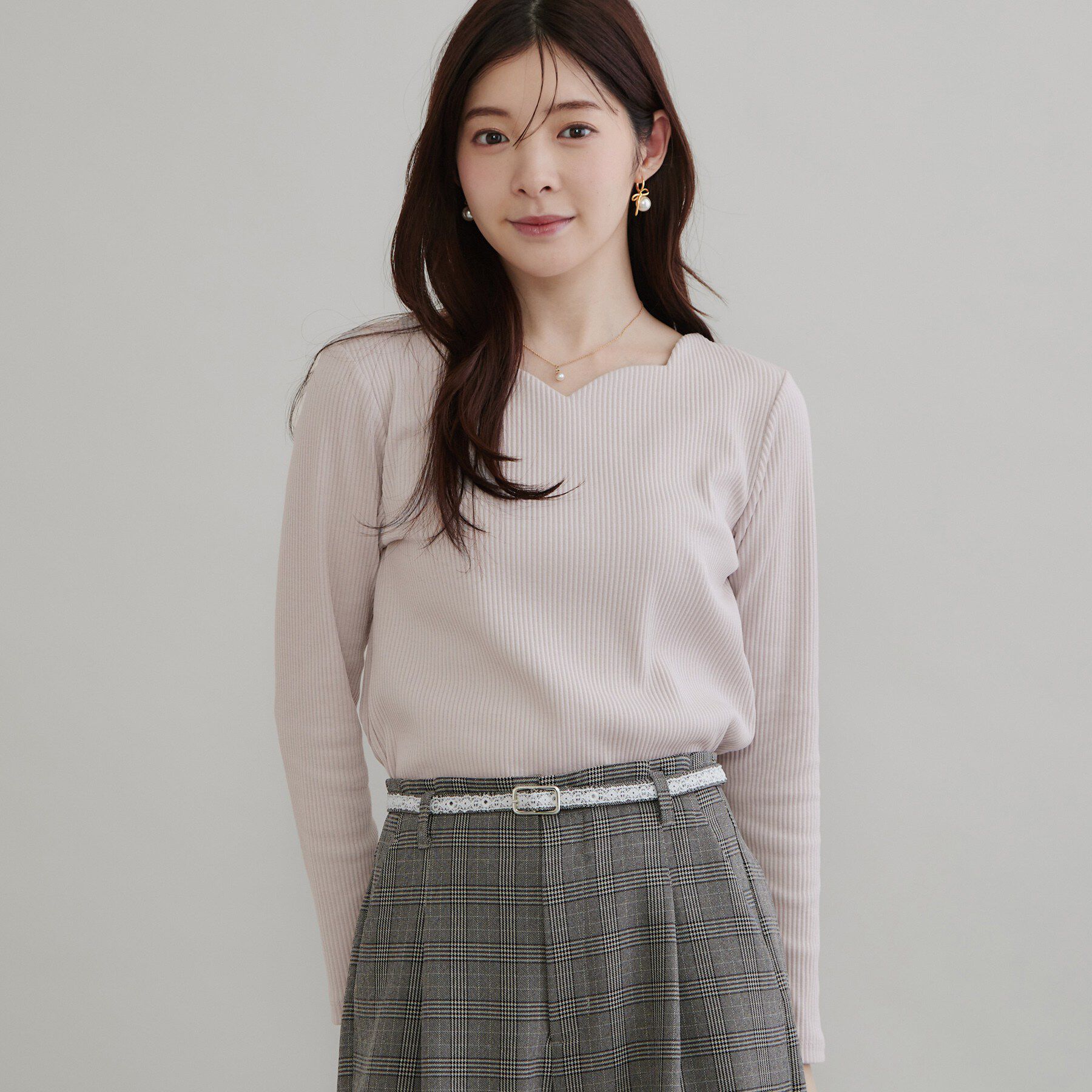 Couture broach「【デコルテ美しく】ハートネック テレコトップス」|Tシャツ・カットソー|
