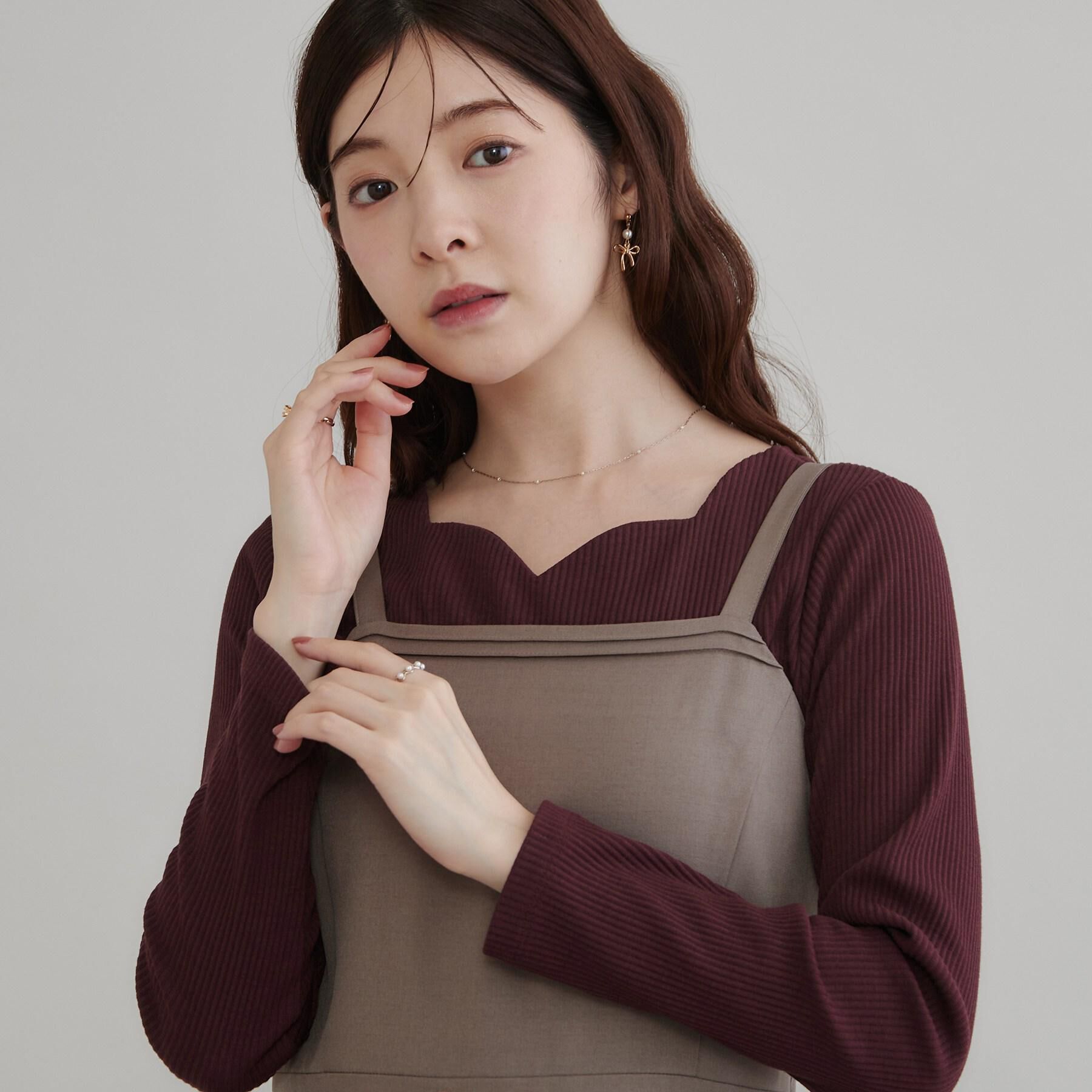 Couture broach「【デコルテ美しく】ハートネック テレコトップス」|Tシャツ・カットソー|