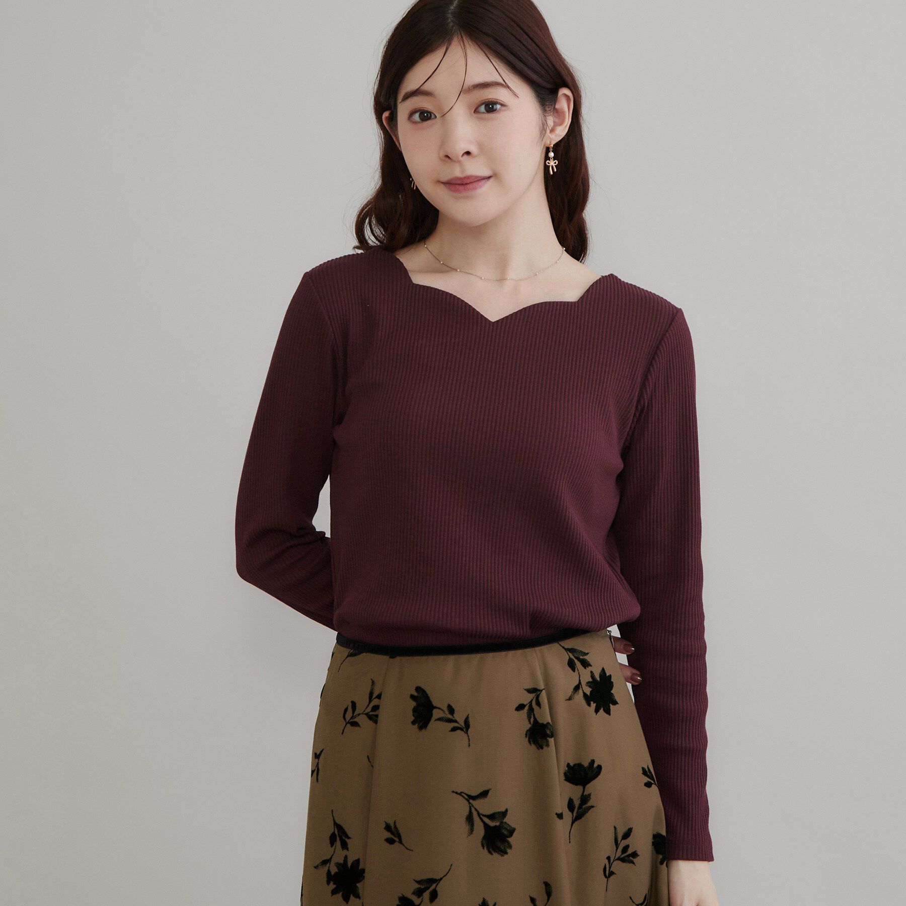 Couture broach「【デコルテ美しく】ハートネック テレコトップス」|Tシャツ・カットソー|