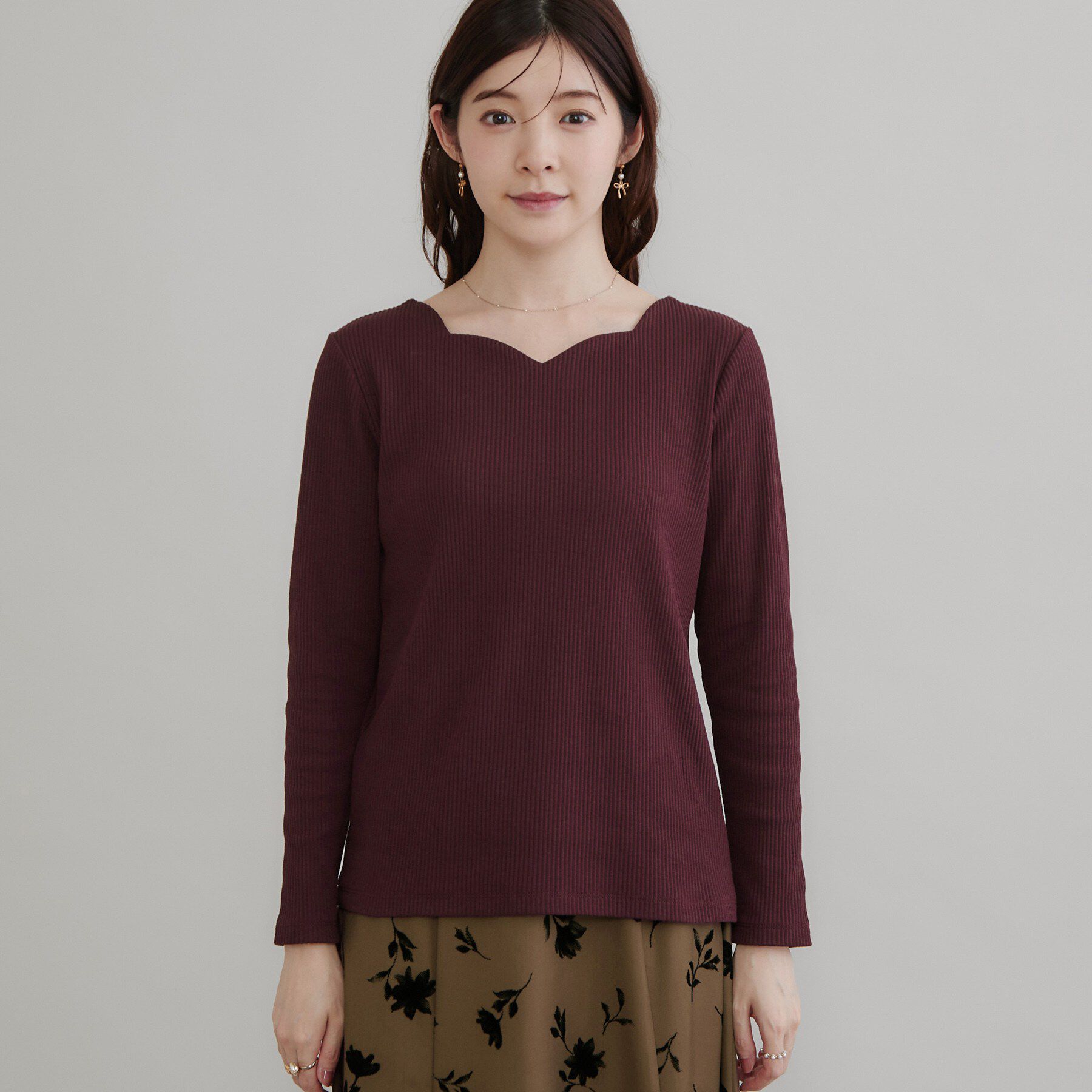 Couture broach「【デコルテ美しく】ハートネック テレコトップス」|Tシャツ・カットソー|