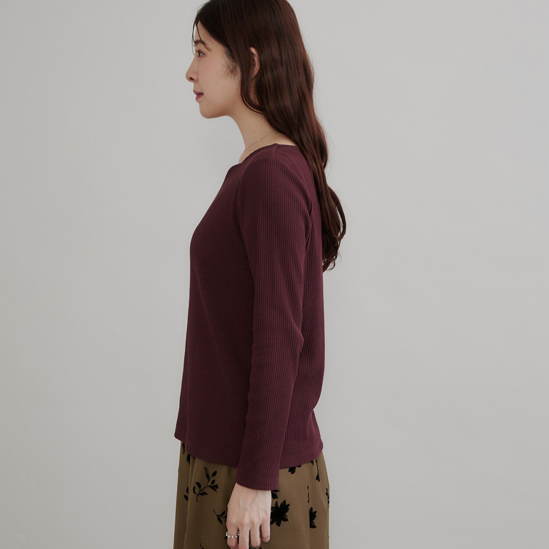Couture broach「【デコルテ美しく】ハートネック テレコトップス」|Tシャツ・カットソー|