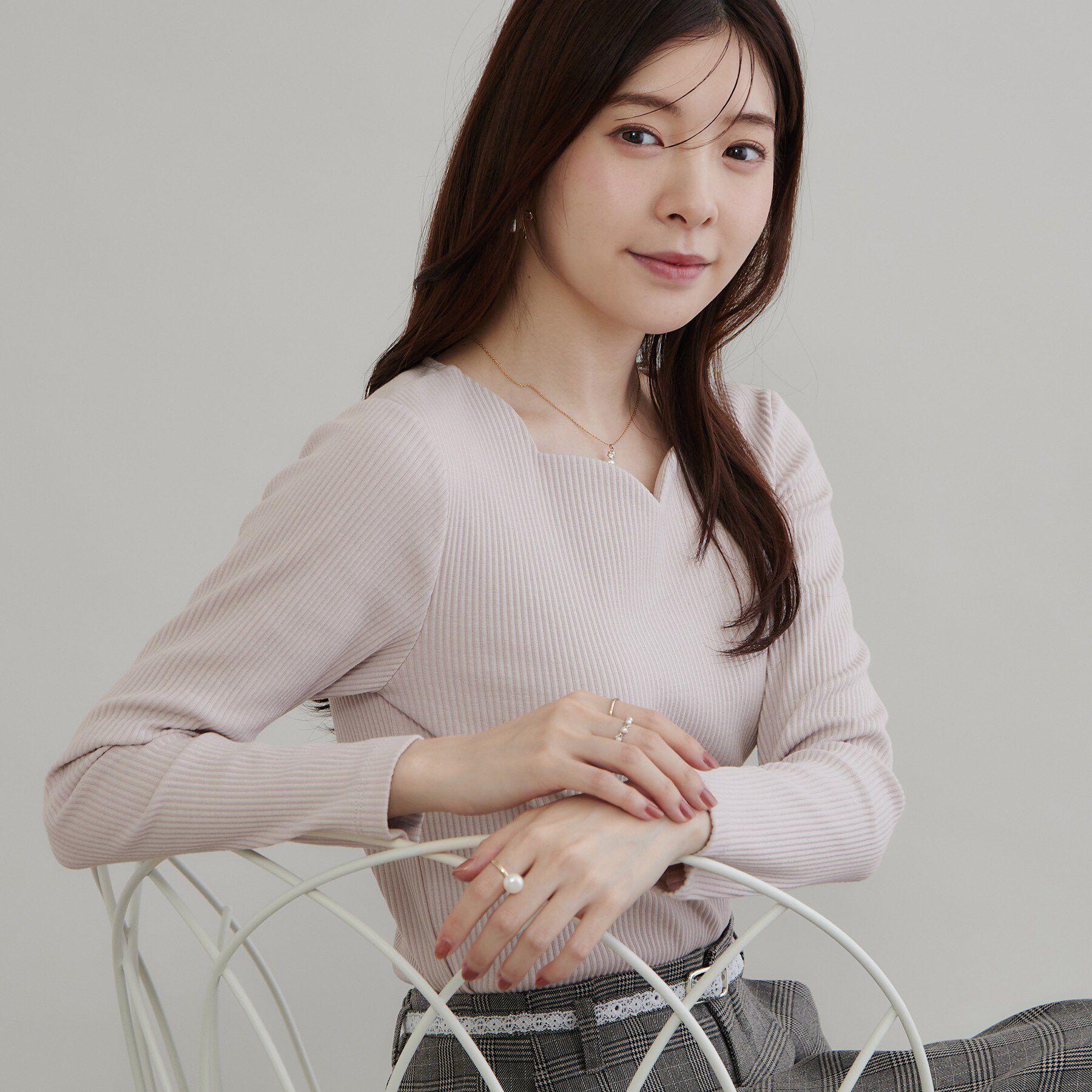 Couture broach「【デコルテ美しく】ハートネック テレコトップス」|Tシャツ・カットソー|ピンクベージュ(05