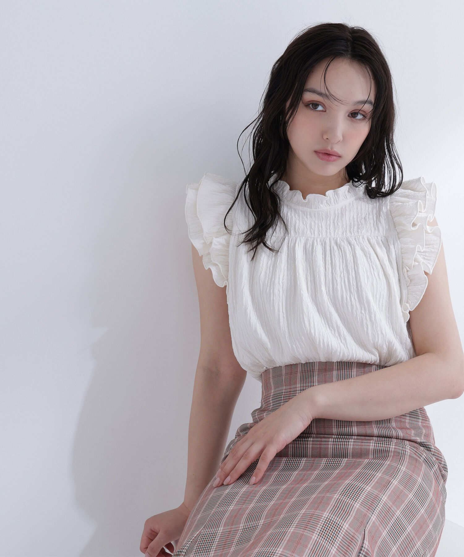  「ハイネックフリルスリーブカットソー」|Tシャツ・カットソー|オフホワイト1