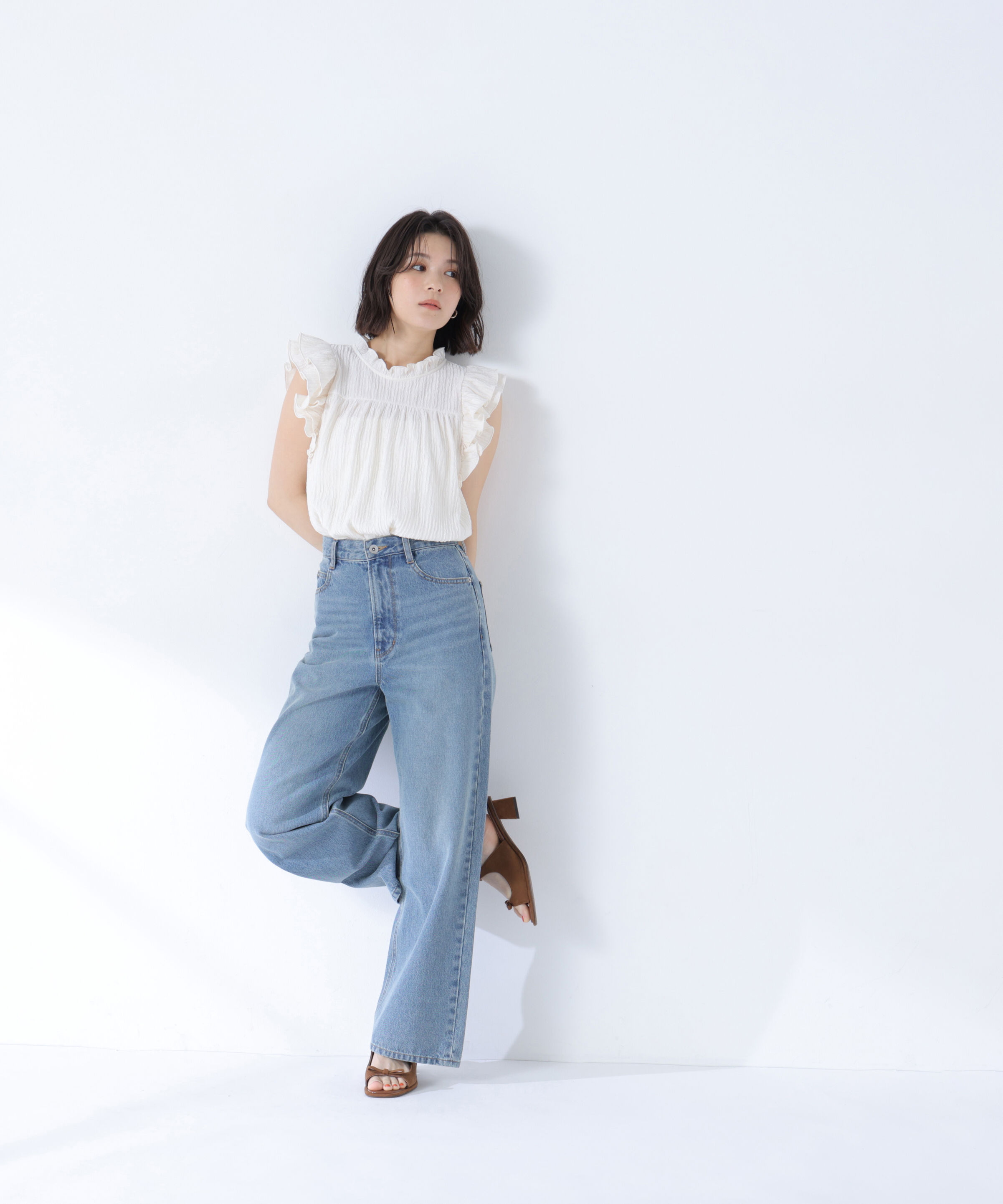  「ハイネックフリルスリーブカットソー」|Tシャツ・カットソー|