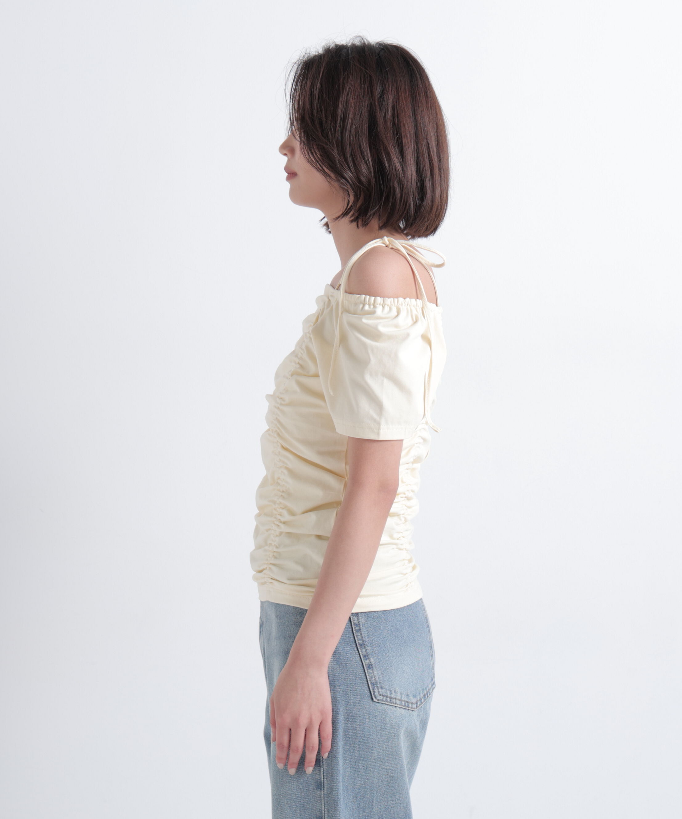  「ショルダーリボンドロストカットソー」|Tシャツ・カットソー|
