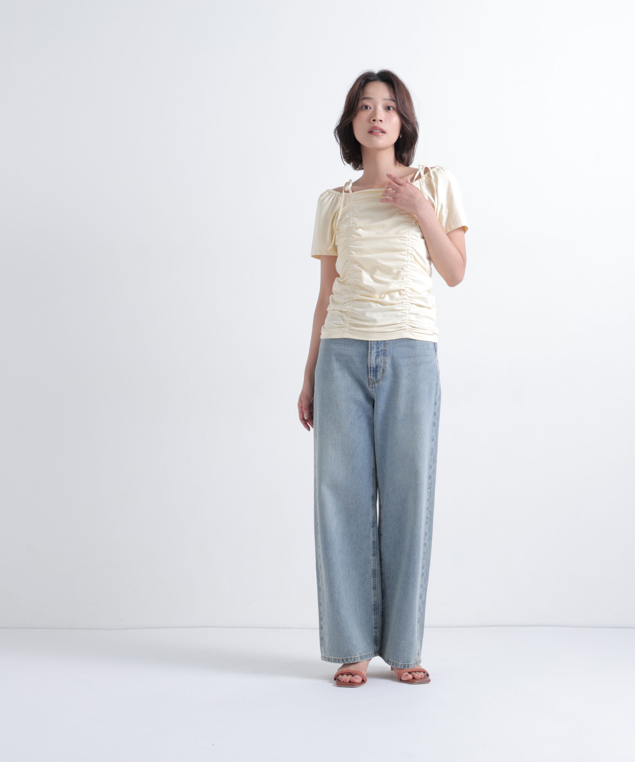  「ショルダーリボンドロストカットソー」|Tシャツ・カットソー|