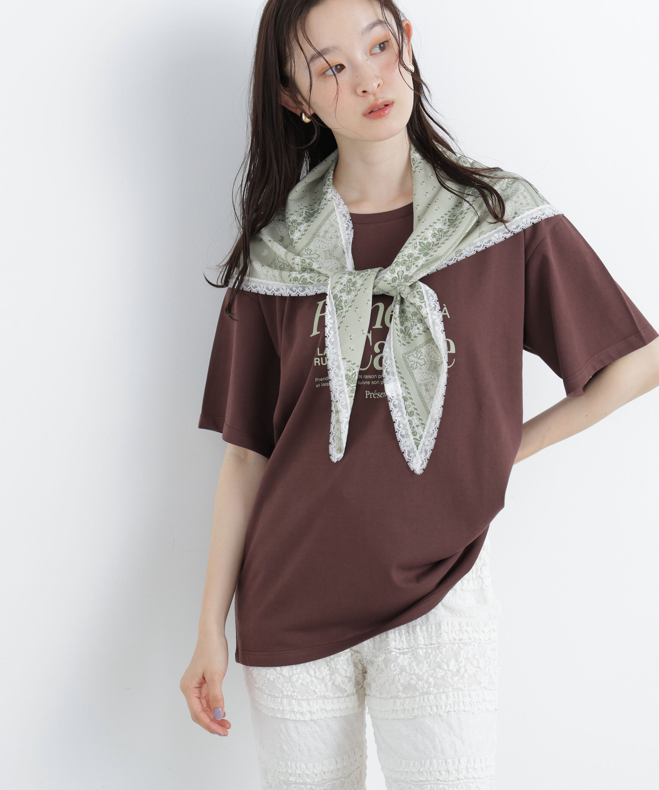  「〈N.〉スカーフ付ビッグTシャツ」|Tシャツ・カットソー|ダークブラウ 1