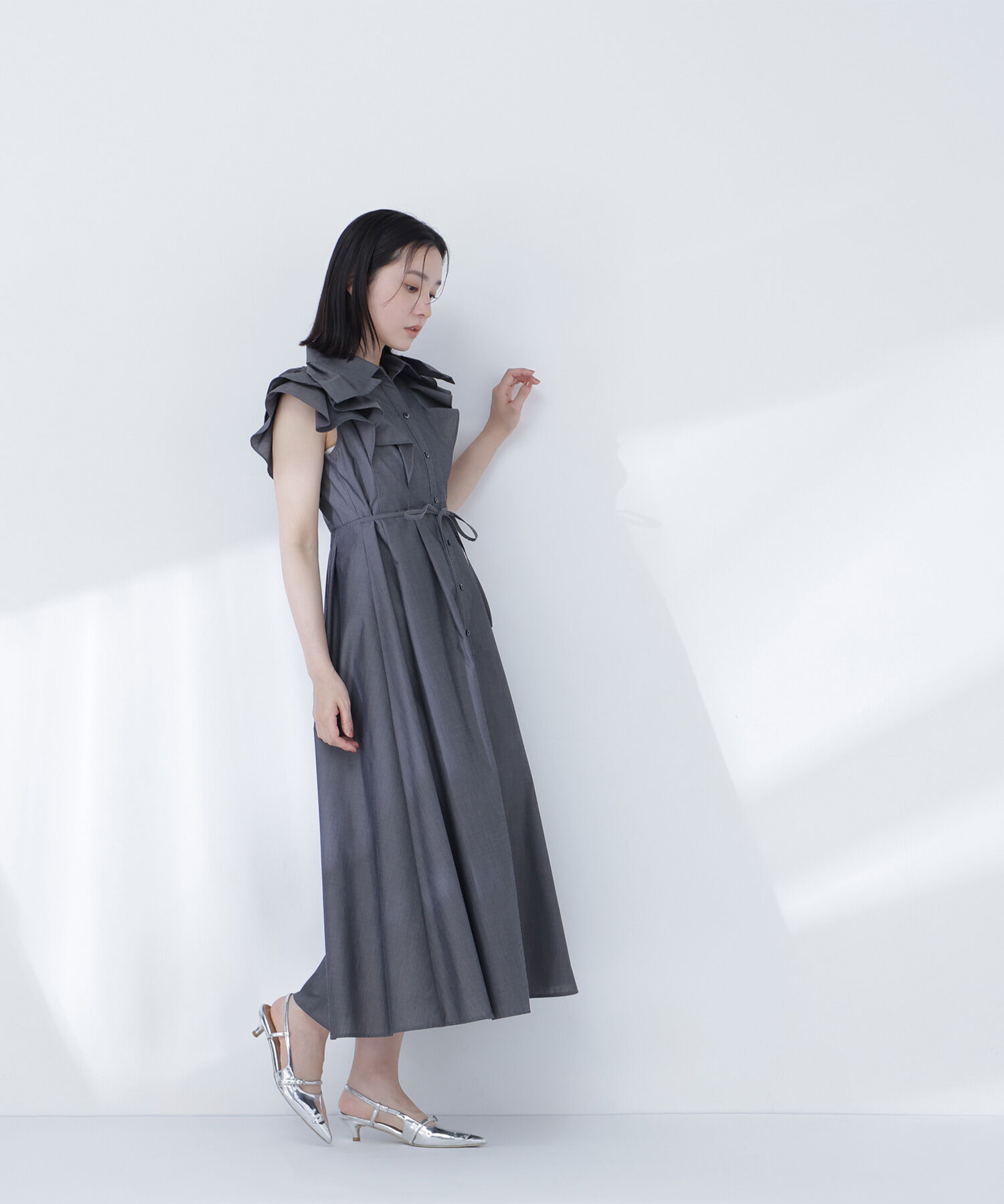  「リボンラッフルシャツワンピース」|ワンピース|