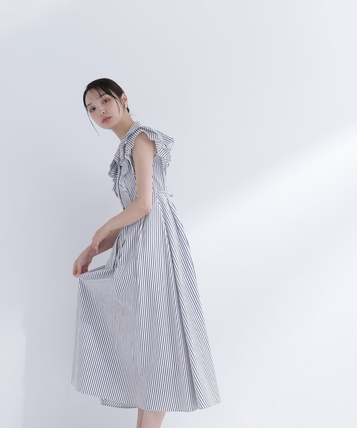  「リボンラッフルシャツワンピース」|ワンピース|