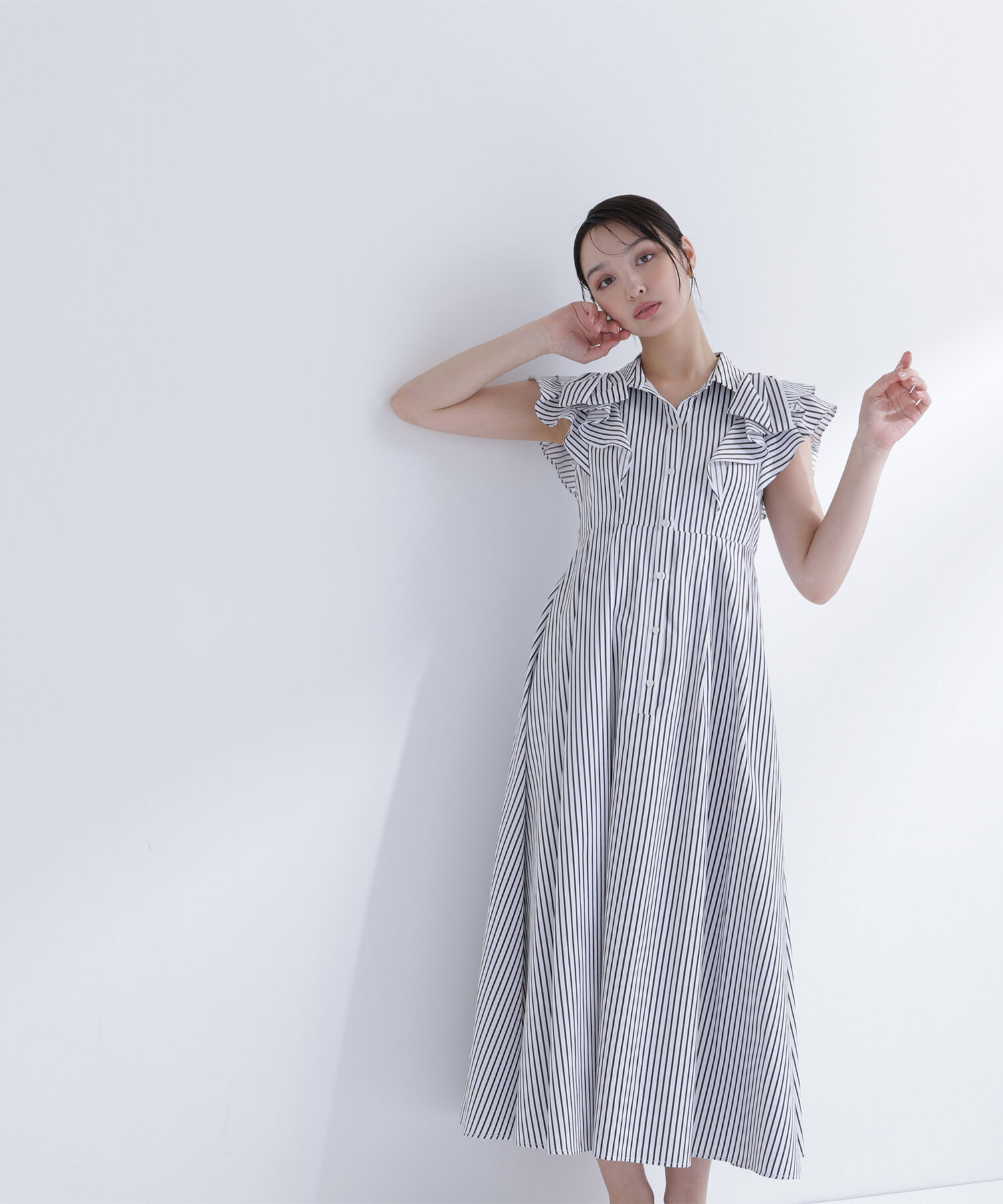  「リボンラッフルシャツワンピース」|ワンピース|