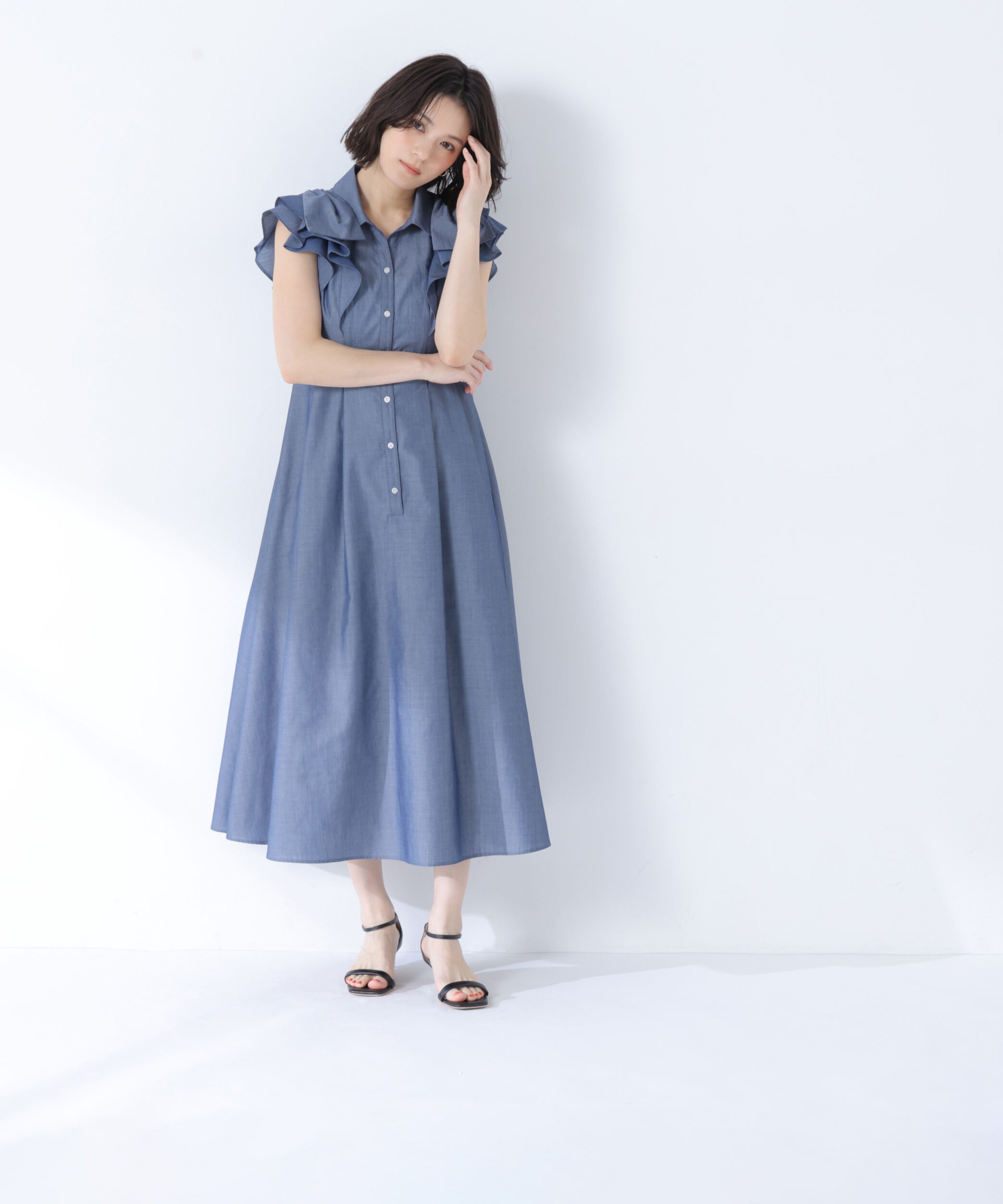  「リボンラッフルシャツワンピース」|ワンピース|