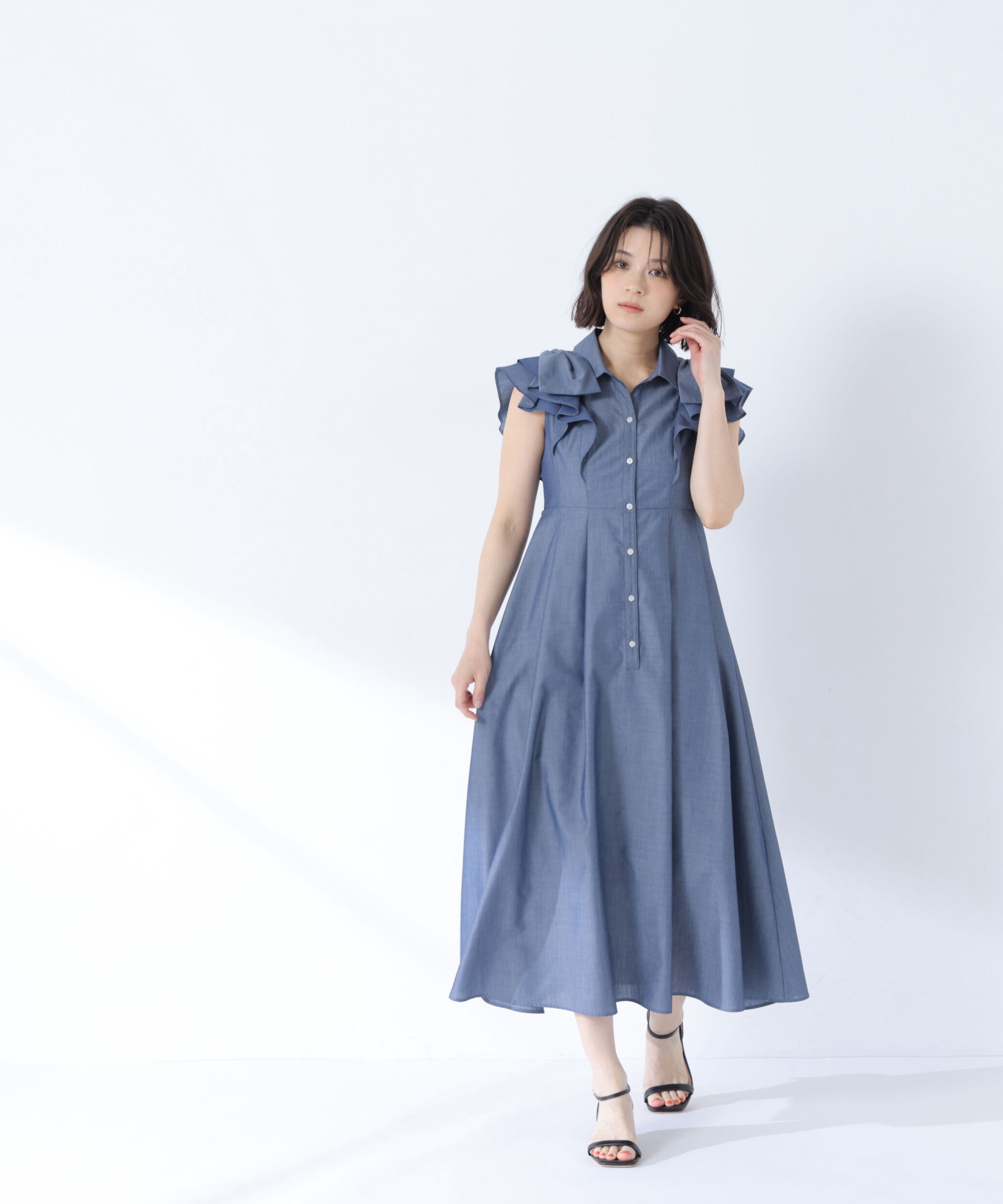  「リボンラッフルシャツワンピース」|ワンピース|