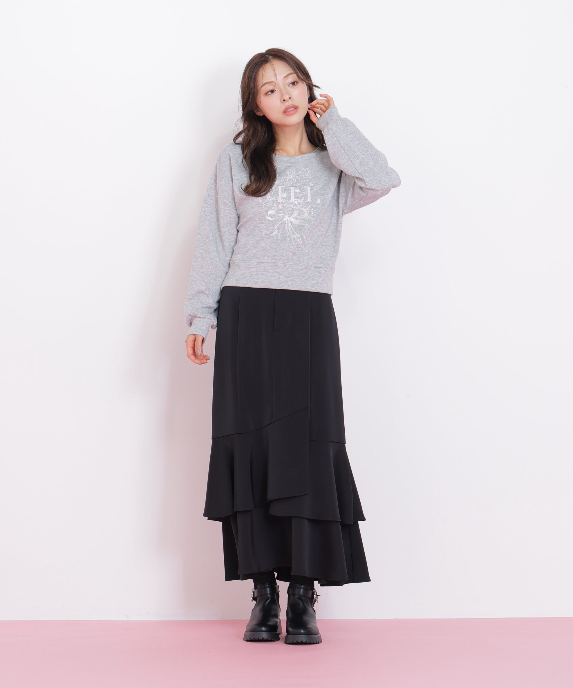  「リボンブーケロゴ刺繍スウェット」|Tシャツ・カットソー|