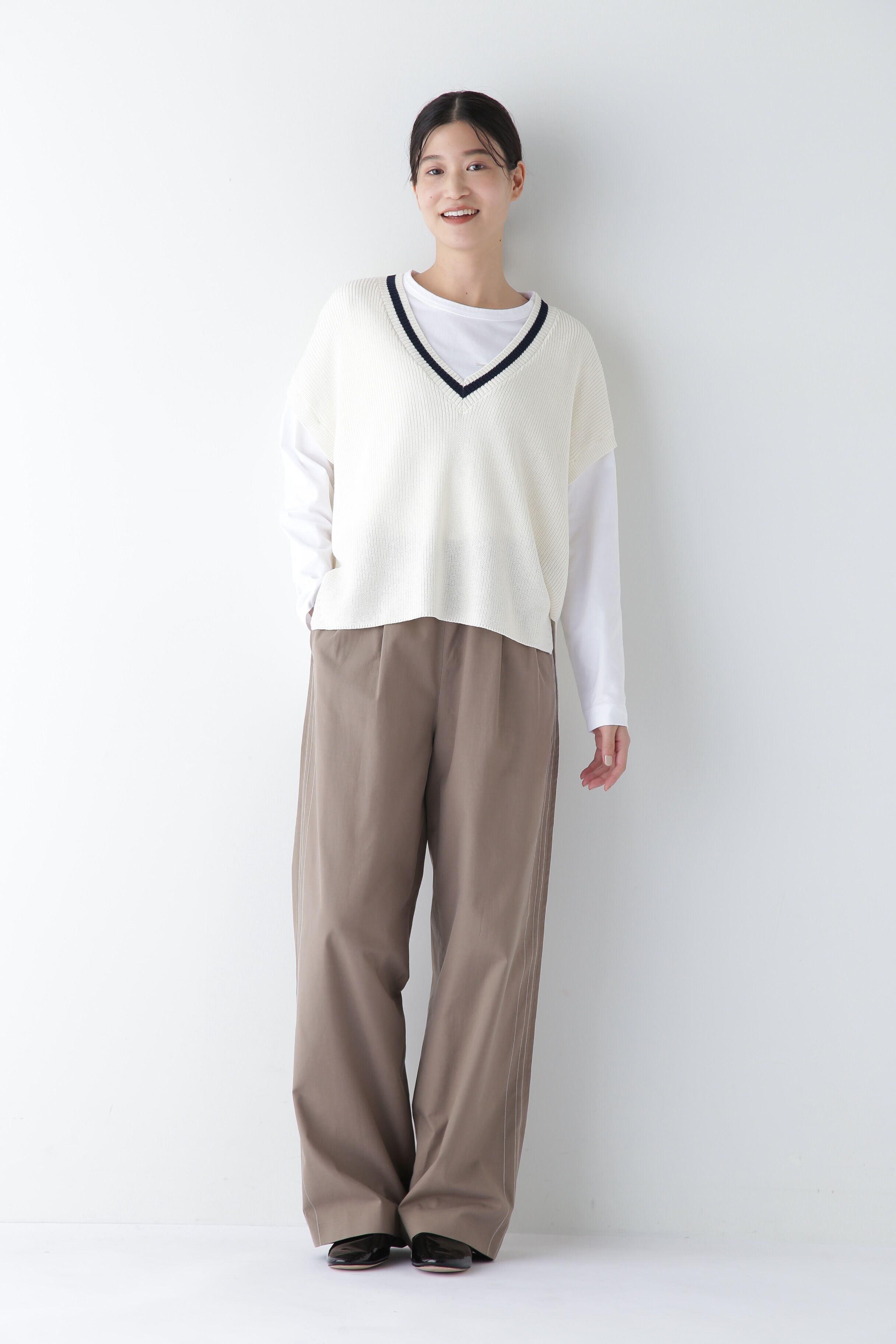  「◆≪ウォッシャブル≫ 2WAYライン入Ｖネックプルオーバー」|ニット・セーター|