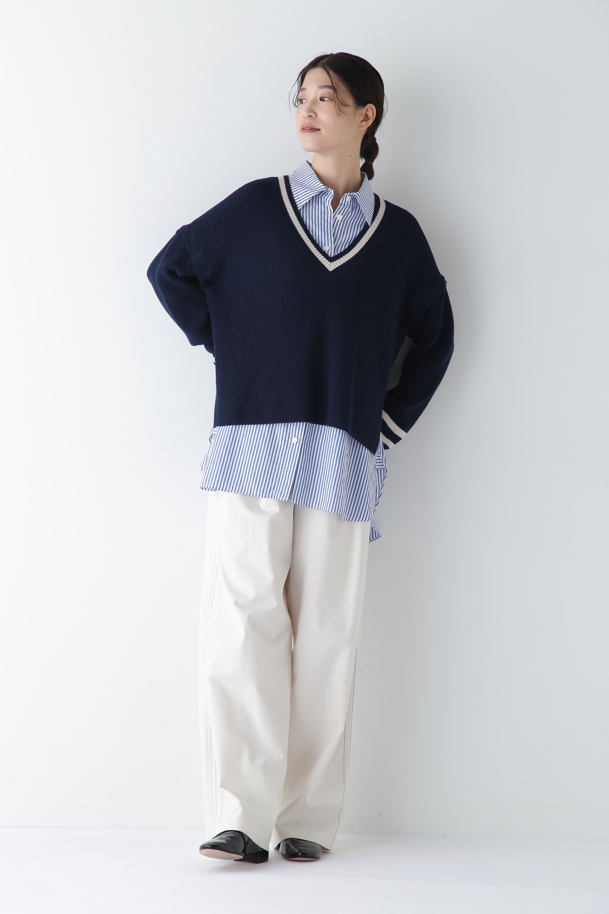  「◆≪ウォッシャブル≫ 2WAYライン入Ｖネックプルオーバー」|ニット・セーター|
