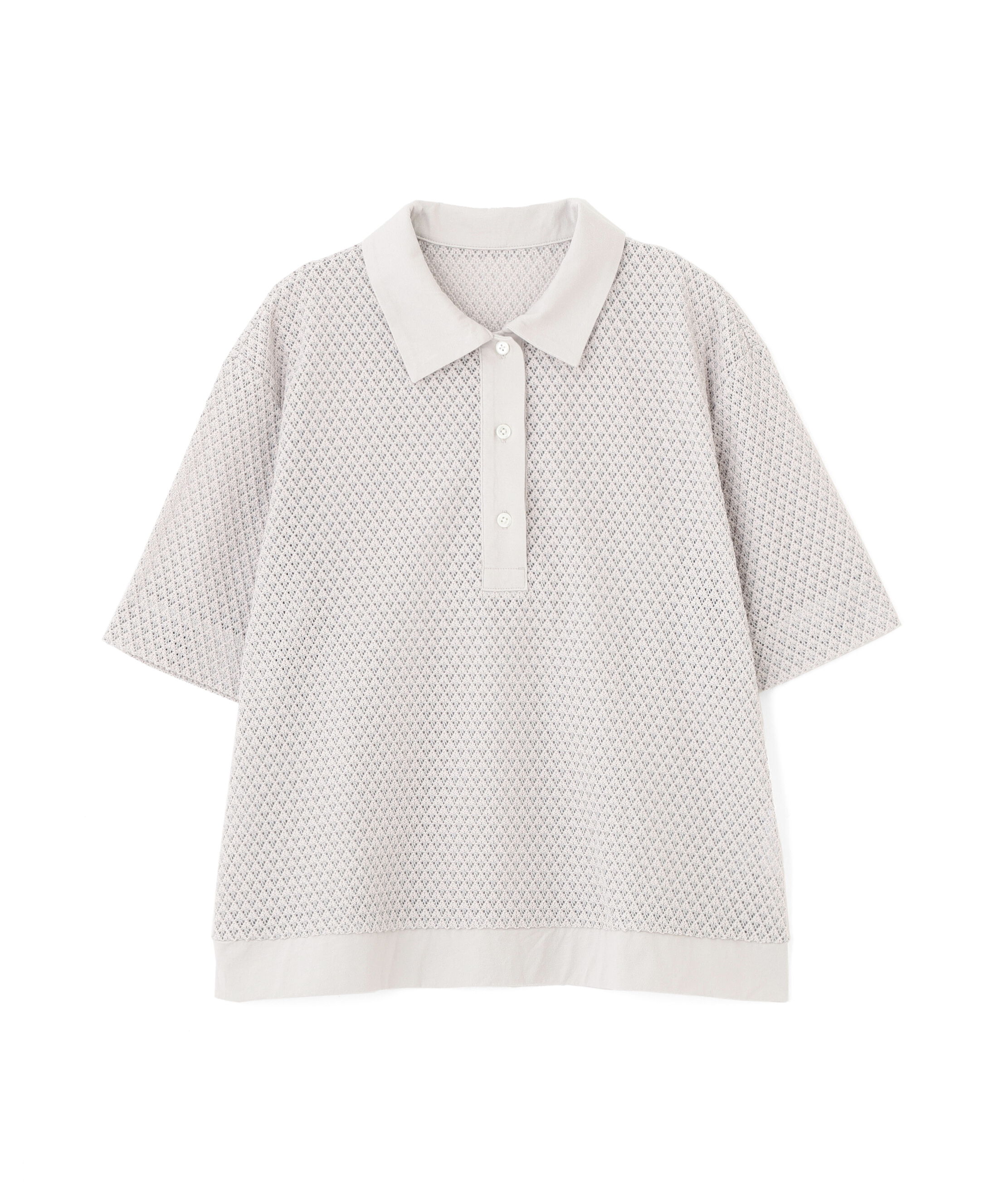  「◆≪清涼アイテム / 洗える≫ リーフ格子レース　ポロＴシャツ」|Tシャツ・カットソー|