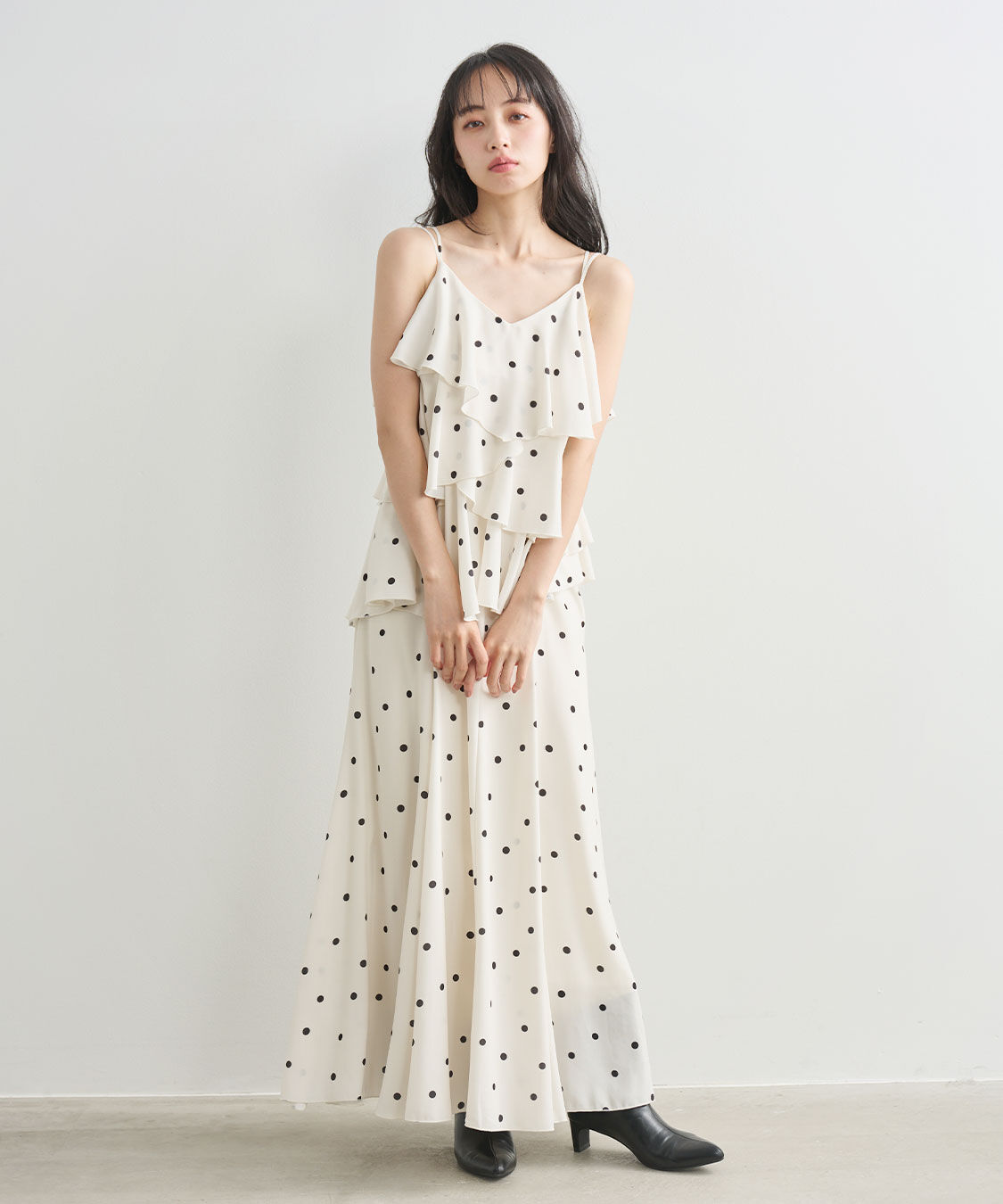COCO DEAL「ラッフルフレアキャミワンピース」|ワンピース|アイボリードット