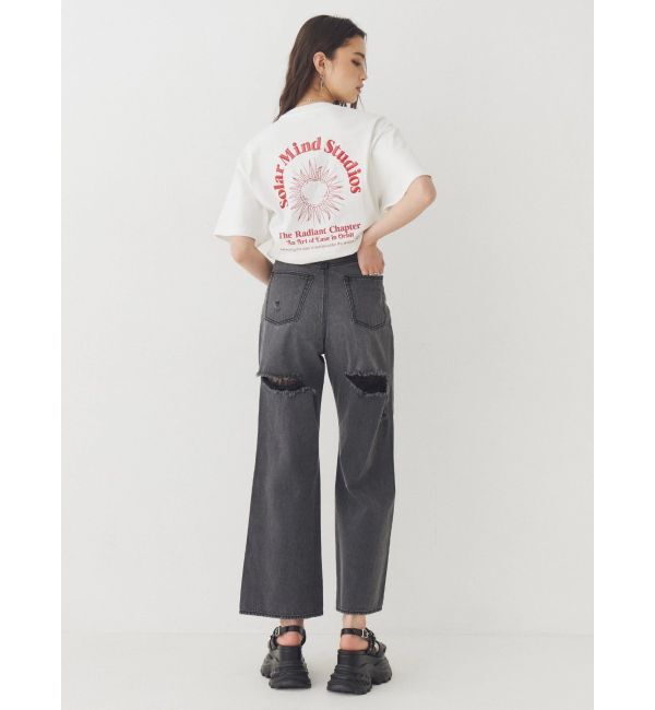 EVRIS「BACKスラッシュレースワイドデニムパンツ」|デニム|