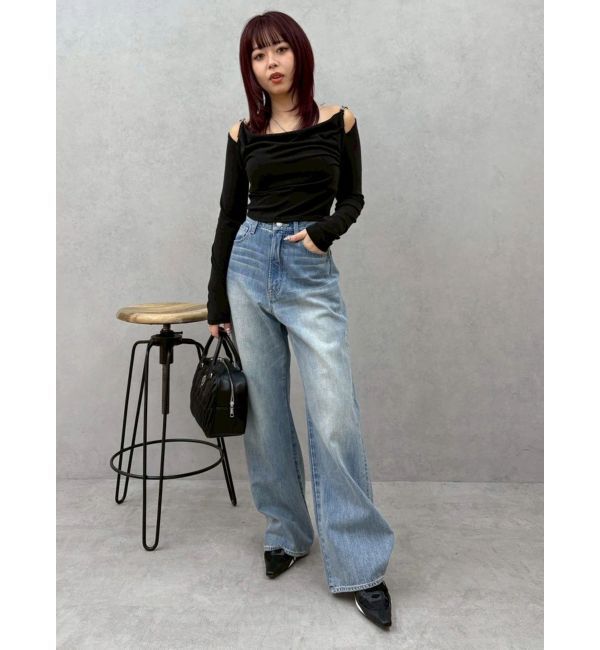 EVRIS「BACKスラッシュレースワイドデニムパンツ」|デニム|