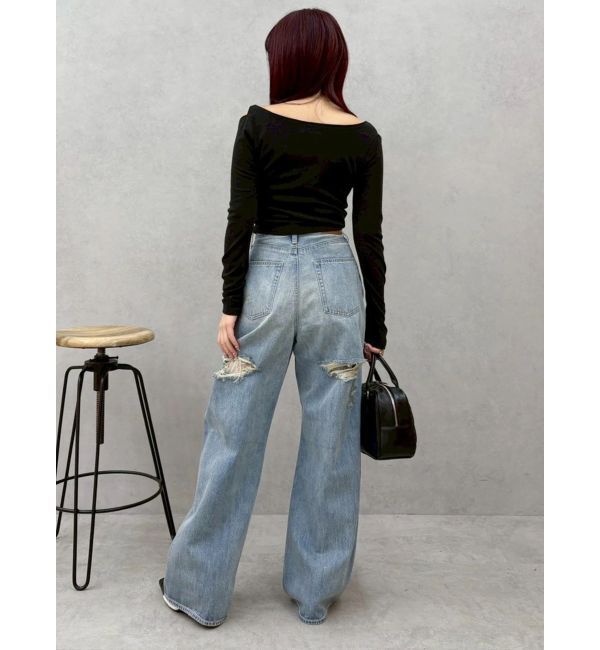 EVRIS「BACKスラッシュレースワイドデニムパンツ」|デニム|