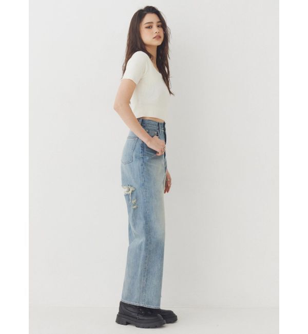 EVRIS「BACKスラッシュレースワイドデニムパンツ」|デニム|