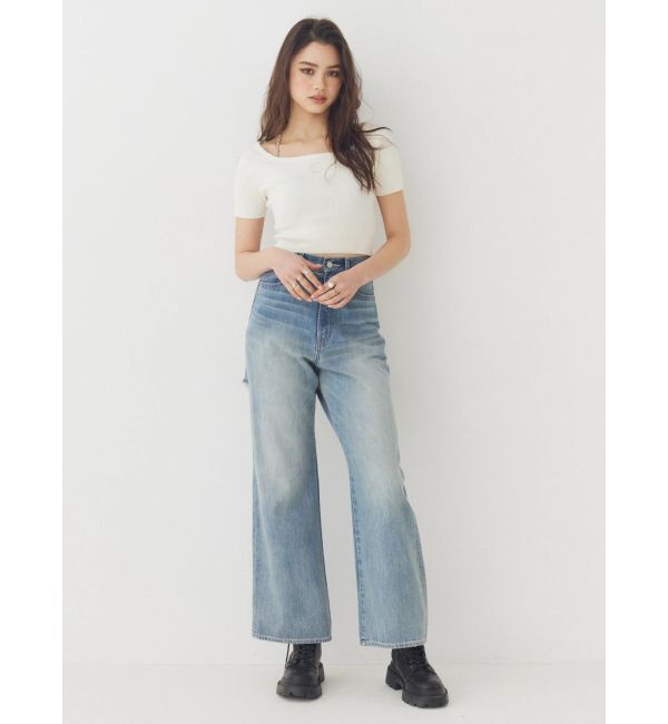 EVRIS「BACKスラッシュレースワイドデニムパンツ」|デニム|