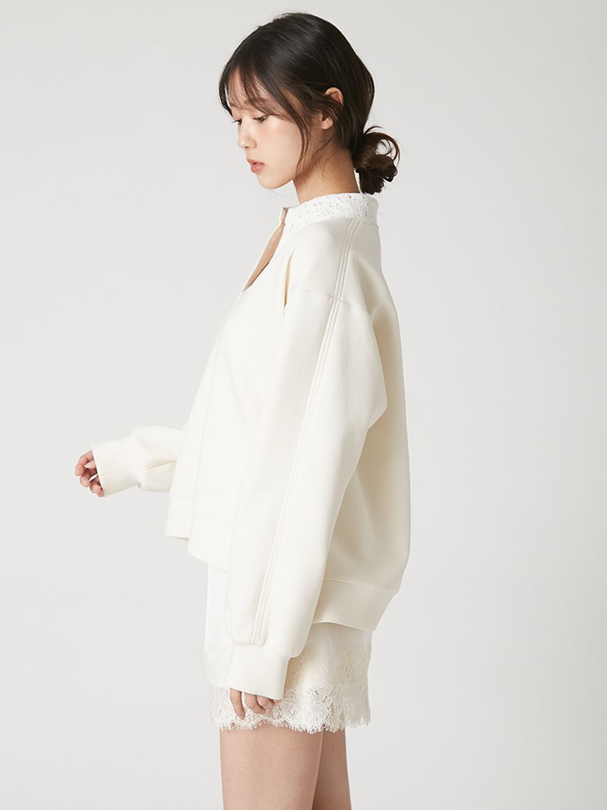 FRAY I.D「【ウォッシャブル】レースカラーポンチスウェットプルオーバー」|Tシャツ・カットソー|