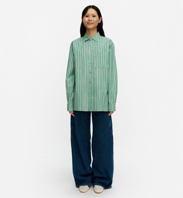 Marimekko「Jokapoika シャツ」|シャツ・ブラウス|グリーン&times;ピンク