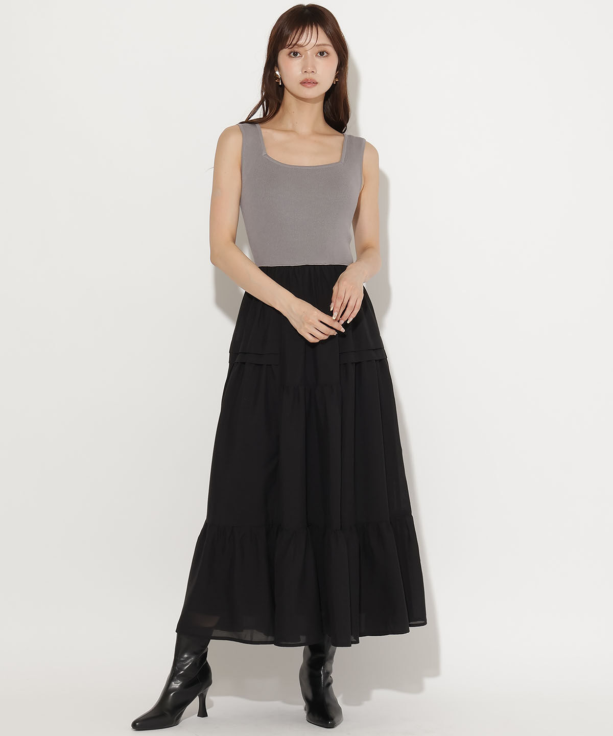 アンドクチュール「シャツSETニットドッキングワンピース」|ワンピース|