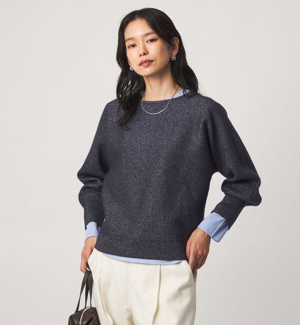 UNITED ARROWS green label relaxing「FOXブレンド ラメ フォルム ドルマン ニット」|ニット・セーター|NAVY