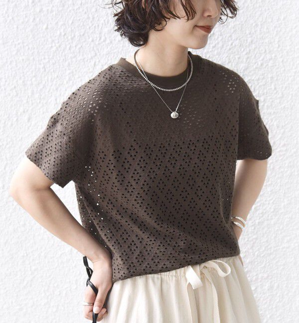 SHIPS for women「〈手洗い可能〉アイレット ショート スリーブ プルオーバー」|Tシャツ・カットソー|